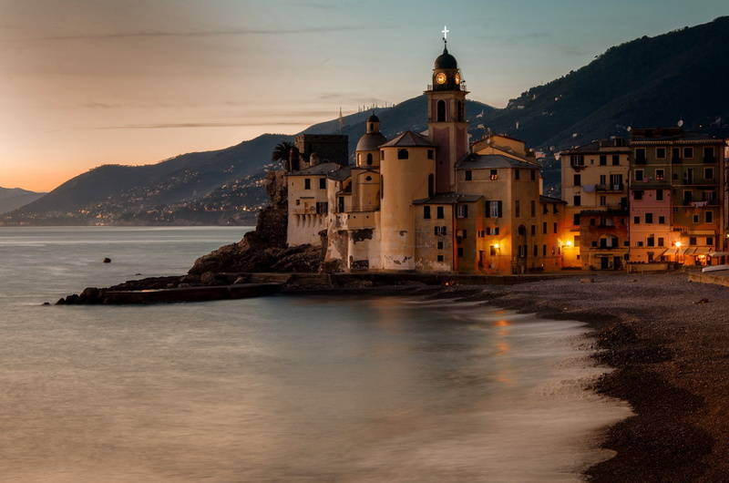 Town, Camogli, Building, Beach, Evening, Man Made, Coast, Italy, 1080P