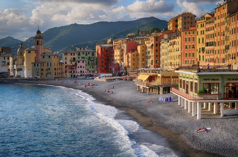 shore, beach, Liguria, basilica, Camogli, travel, Church, 4K, sea, Italy