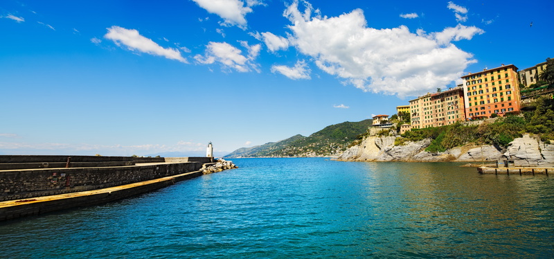 sea, Camogli, 5K, basilica, travel, beach, Italy, Liguria, shore