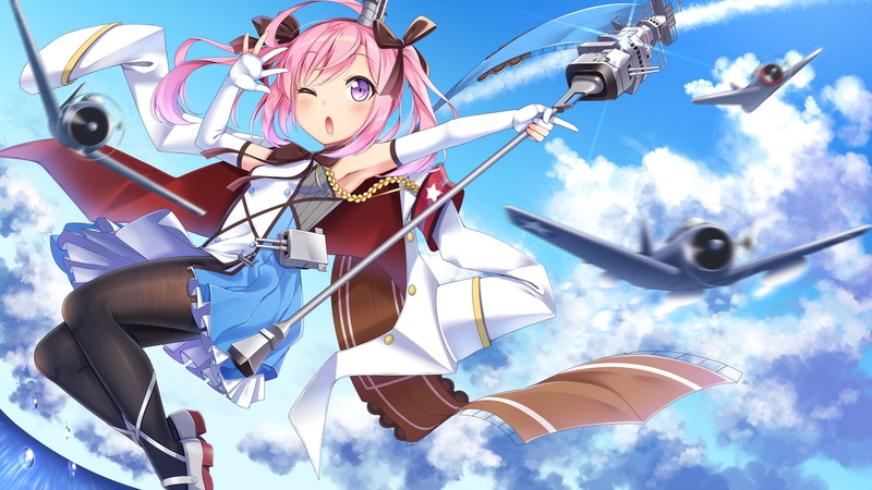 cloud - sky, representation, multi colored, day, directly below, animal representation, blue, outdoors, decoration, azur lane, art and craft, saratoga