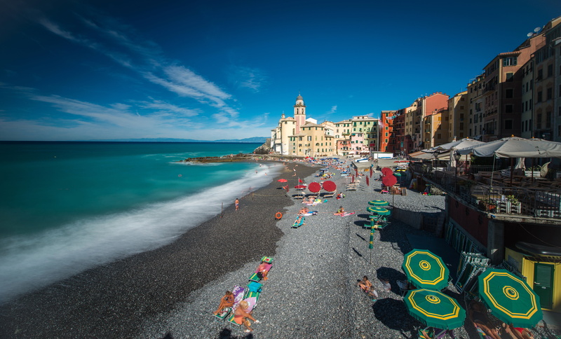 beach, Camogli, basilica, Italy, shore, Liguria, 5K, travel, sea
