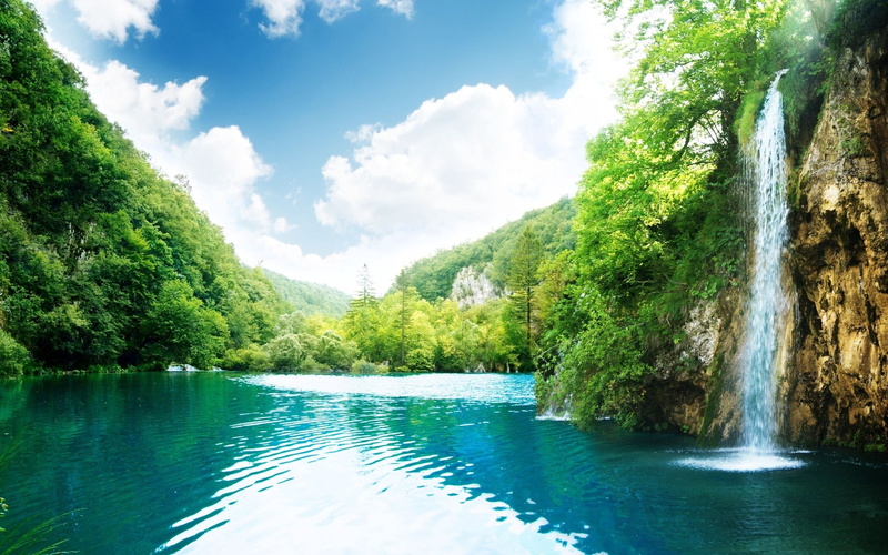 falls, valley, green Color, waterfront, freshness, leaf, greens, mountain, non-urban scene, lake, blue, scenics, swimming pool, national Landmark, rock - Object