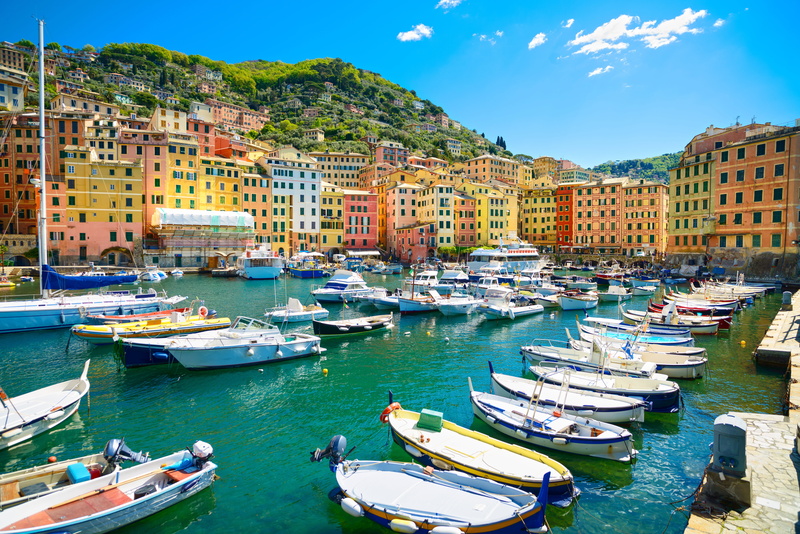 Italy, shore, beach, Liguria, sea, 5K, Camogli, basilica, boats, travel