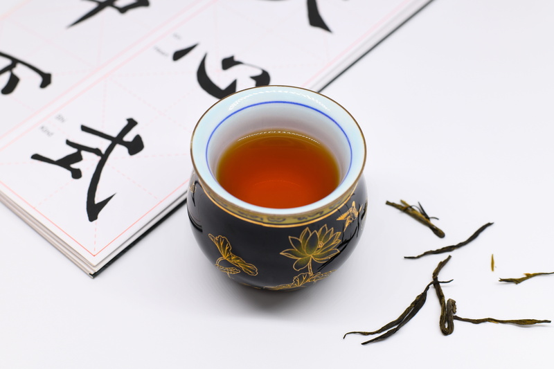 food and drink, 8K, refreshment, close-up, high angle view, tea cup, hot drink, no people, studio shot, plant, crockery, tea, freshness, text, pu-erh tea