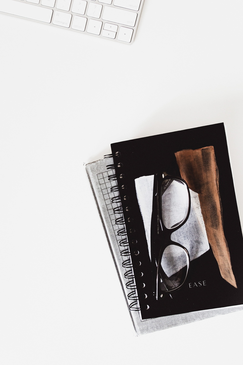 copy space, still life, book, home office, white background, close-up, blog image, desk item, workspace, technology, connection, simple office, planner