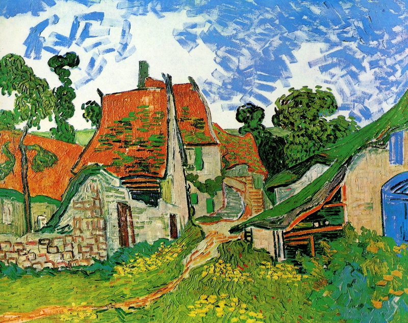 Street in Auvair (Painting), painting, artwork, classical art, 1080P, 1890 (Year), Vincent van Gogh