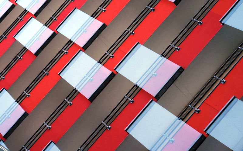 building exterior, repetition, building, decor, outdoors, blue, red, modern, no People, low angle view, pattern, panel, full frame, abstract, glass - material