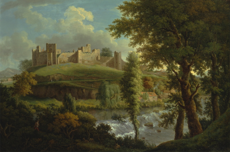 ancient, country, sky, fall, water, old, samuel scott, architecture, castle, oil on canvas, building, history, artistic, cloud - sky, growth, nature, old ruin
