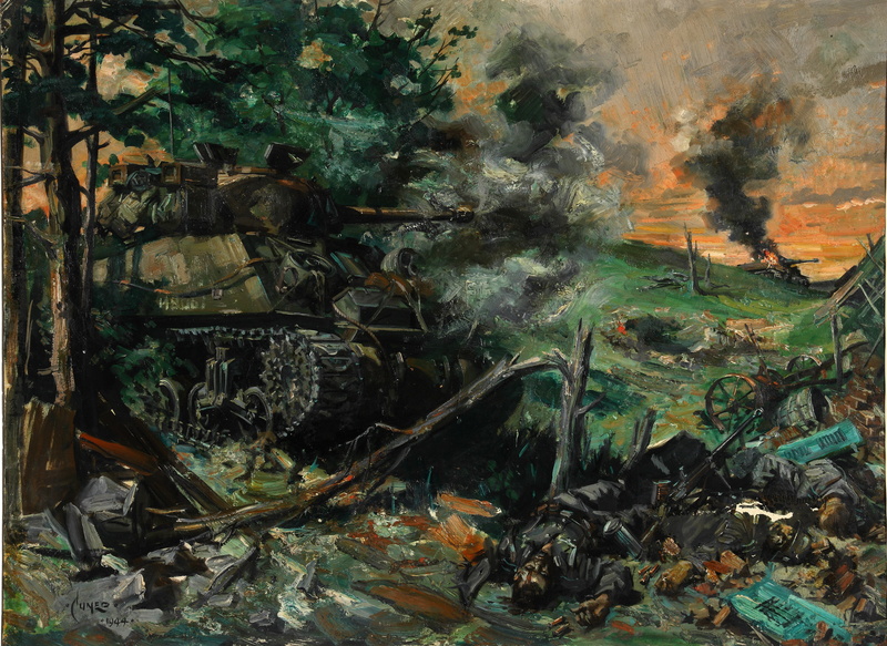 the artist Terence Cuneo, " Tank battle", picture, oil, 2K, canvas