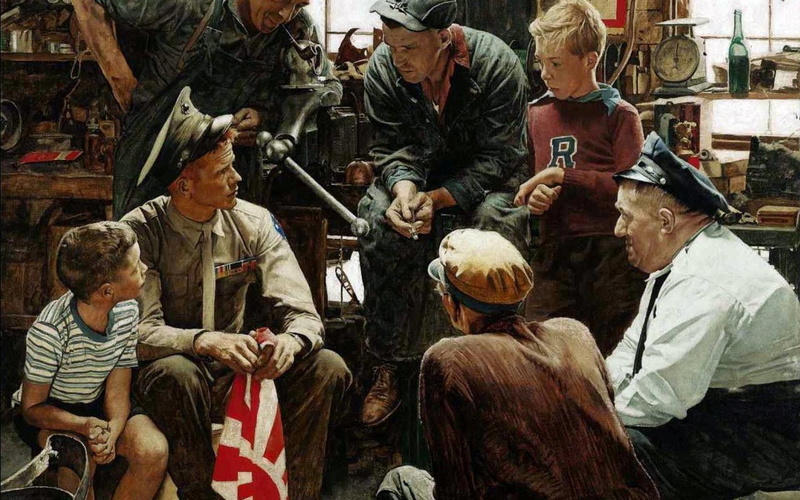Norman Rockwell, men, long, s, white, 720P, Artistic, sleeved, Painting, top