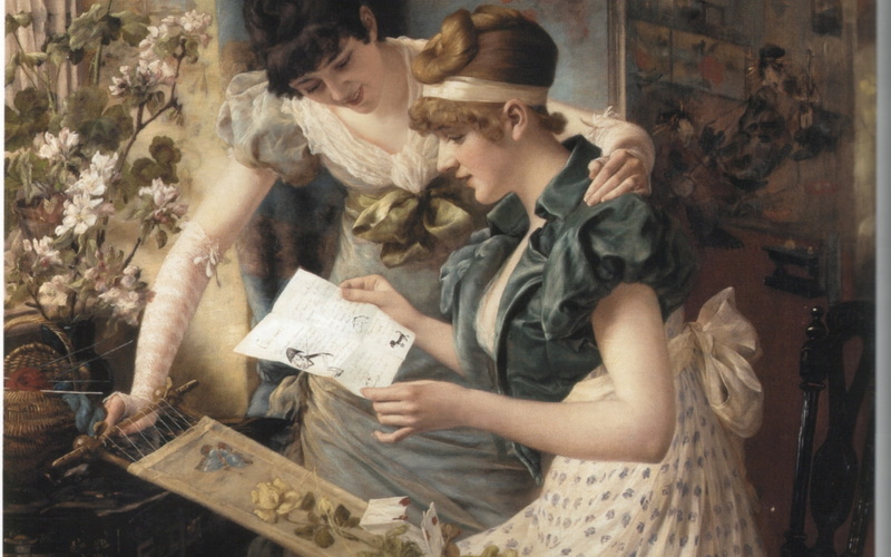 720P, woman, pictura, painting, gampenreder, art, amusing letter, The amusing letter, girl