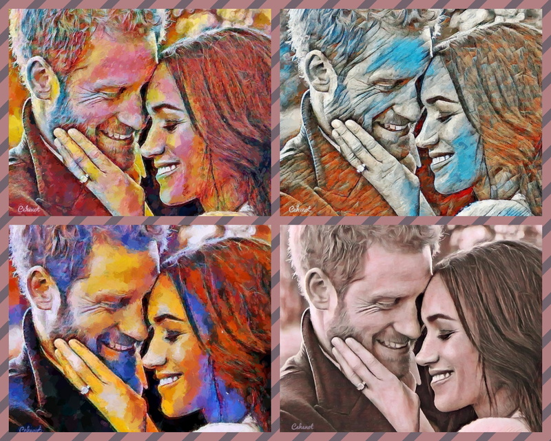 cehenot, art, by cehenot, royal wedding, 1080P, collage, painting, Meghan and Harry, pictura, Meghan Markle