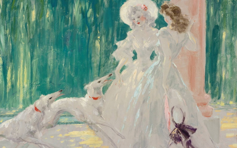 representation, sculpture, art, painting, white color, dress, louis icart, group of animals, no people, male likeness, human representation, pink, girl