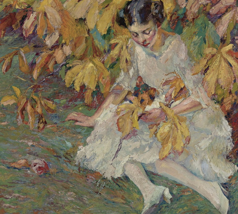 girl, picture, Edward Cucuel, 1080P, In The Autumn Sun