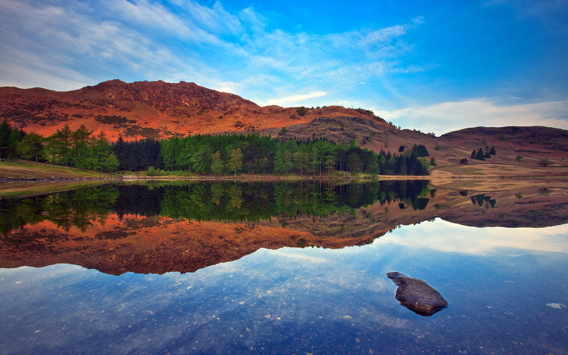 Water, Sky, Quiet, Blue, Trees, Mountain, Reflection, 2K, Lake
