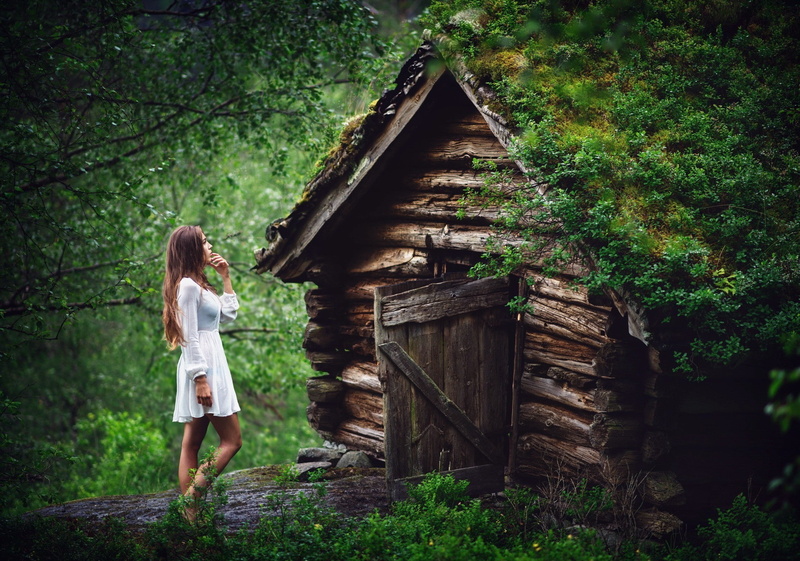 full length, hairstyle, child, nature, standing, girls, women outdoors, hut, real people, one person, women, tree, built structure, outdoors, wood - material