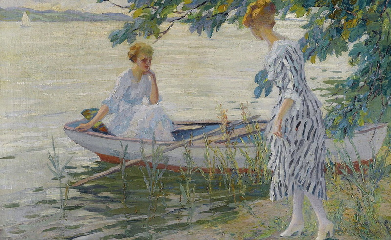1080P, Edward Cucuel, picture, On The Shore, girls, boat