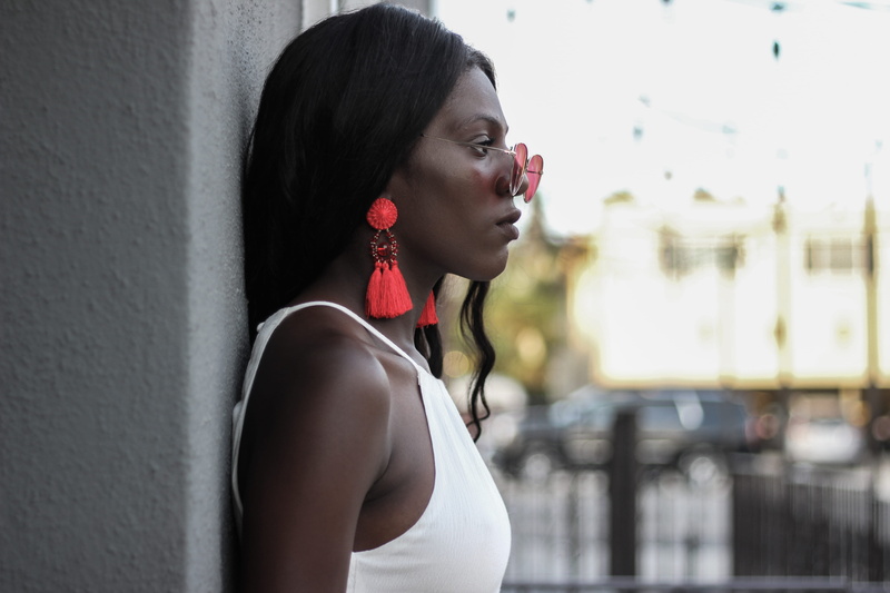 5K, women, outdoors, architecture, model, united state, los angele, red, sport, black woman, city, contemplation, californium, woman, earrings, urban