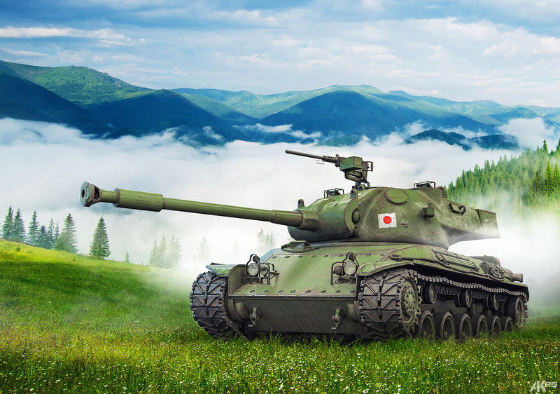 grass, fog, clouds, mountains, 1080P, trees, average, art, tank, slope, forest, STA-2, landscape, World of Tanks, Japanese