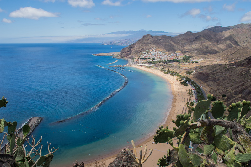 beauty in nature, beach, non-urban scene, scenics - nature, water, land, tree, costa, tranquility, holiday, sta cruz de tenerife, plant, landscape, outdoors