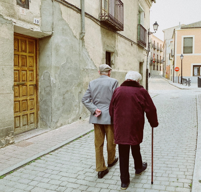 adult, footwear, street, pedestrian, sidewalk, spain, senior adult, positive emotion, arévalo, calle sta. maría, path, men, apparel, women, clothing, people