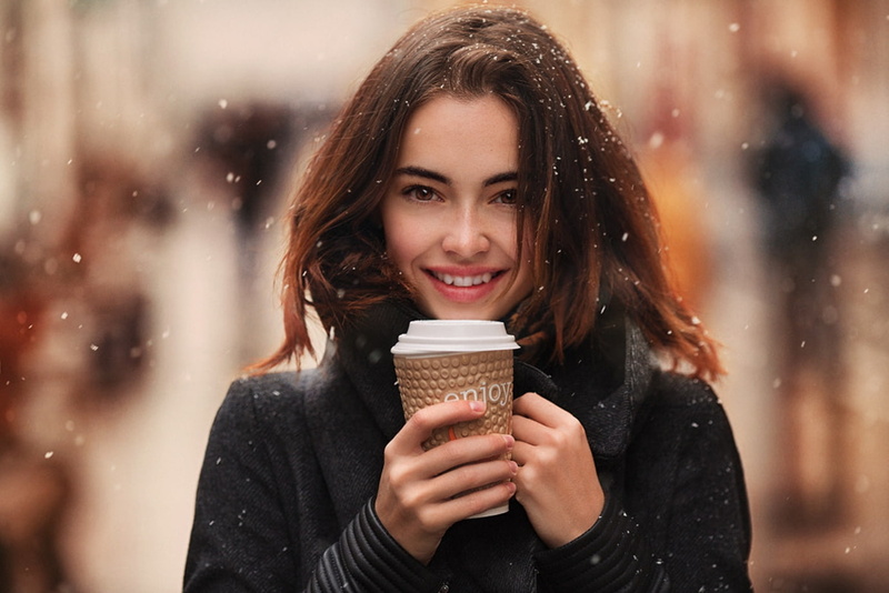 black coat, women outdoors, snow, smiling, brunette, Stas Pushkarev, 720P, Lidia Savoderova