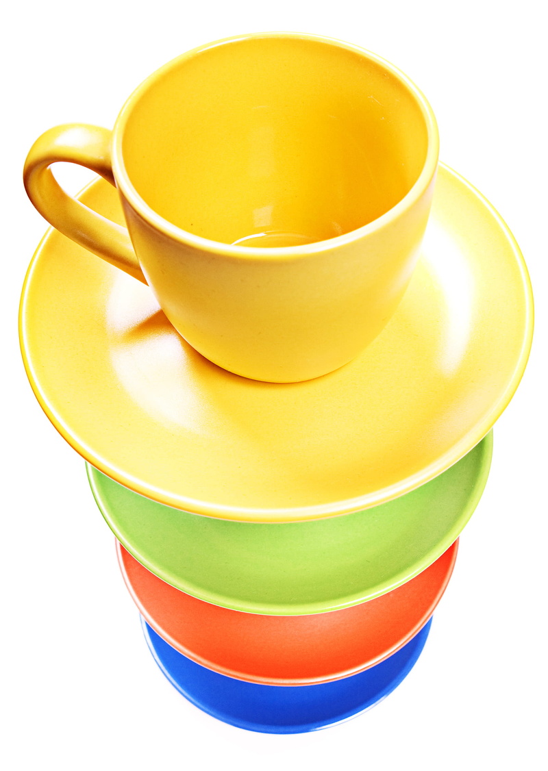 yellow, isolated, closeup, purple, bright, crockery, close-up, red, white, color, orange, cofe, ceramic, plate, cup, style, glass, cups, green, line, no people