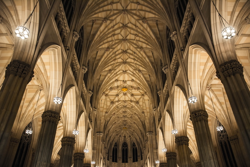 interior, gothic style, architectural feature, indoor, 5K, cathedral, lights, ornate, religion, belief, no people, pillars, indoors, lamps, spirituality