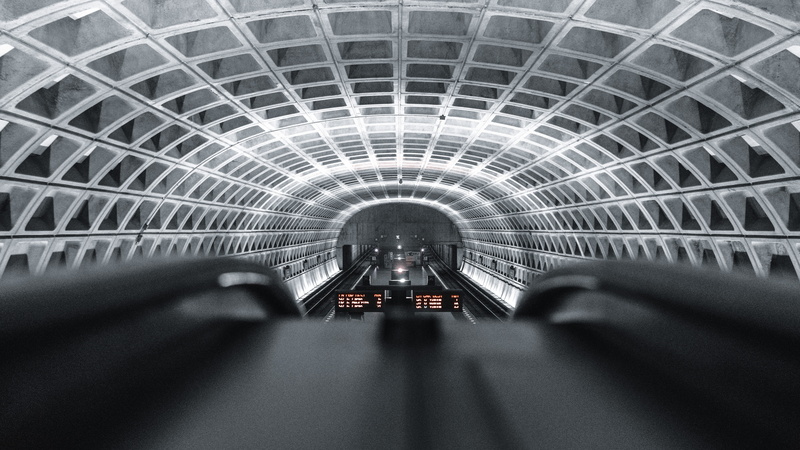 mode of transportation, tunnel, transportation, public transportation, metro, interior, escalator, modern, station, 5K, timetable, trasnport, airport