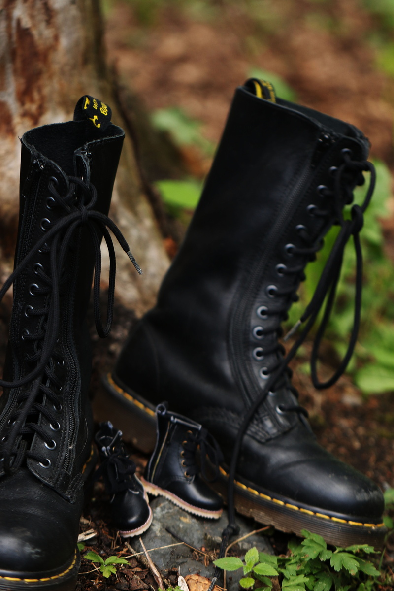 boots, forrest, day, still life, no people, shoe, clothing, leather, black color, tiny, wood, boot, focus on foreground, 5K, footwear, outdoors, dr, fashion