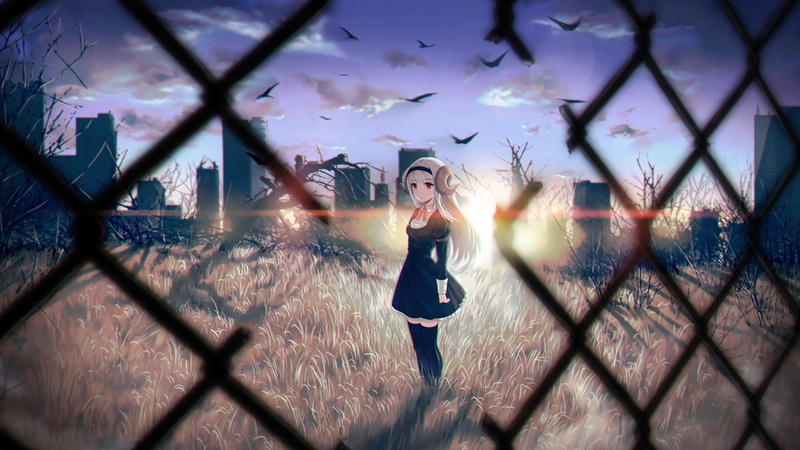 front view, lifestyles, focus on background, barrier, protection, day, sky, real people, 1080P, chainlink fence, manga, sunlight, architecture, safety