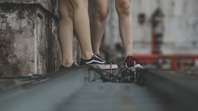 pants, day, abandoned, road, real people, low section, youth, apparel, limb, clogs, skool, adult, shoe, leisure activity, group of people, young adult