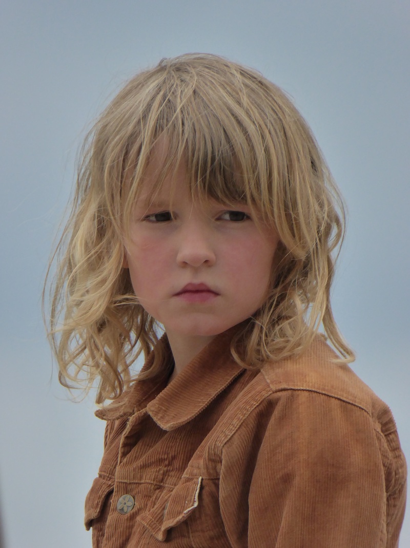 portrait, casual clothing, cute, lips, lifestyles, button, view, headshot, 4K, contemplation, childhood, hair, looking, sky, hairstyle, one person, corduroy