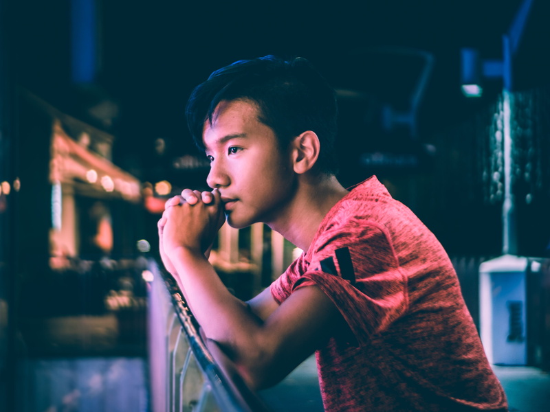 night, musical instrument, man, leaning, 4K, technology, crew, performance, portrait, fence, indoors, arts culture and entertainment, music, young adult