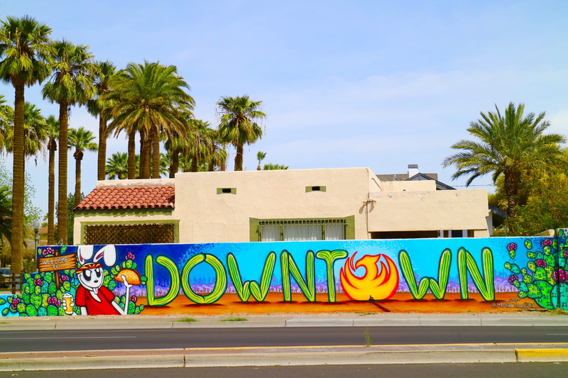 multi colored, built structure, palm tree, blue, arecaceae, trees, concrete, street, building, creativity, city, phoenix, sky, villa, building exterior
