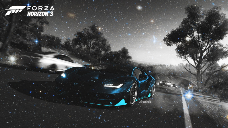 video games, illuminated, plant, motor vehicle, snow, night, snowing, mode of transportation, blizzard, forza horizon 3, nature, outdoors, tree, Lamborghini