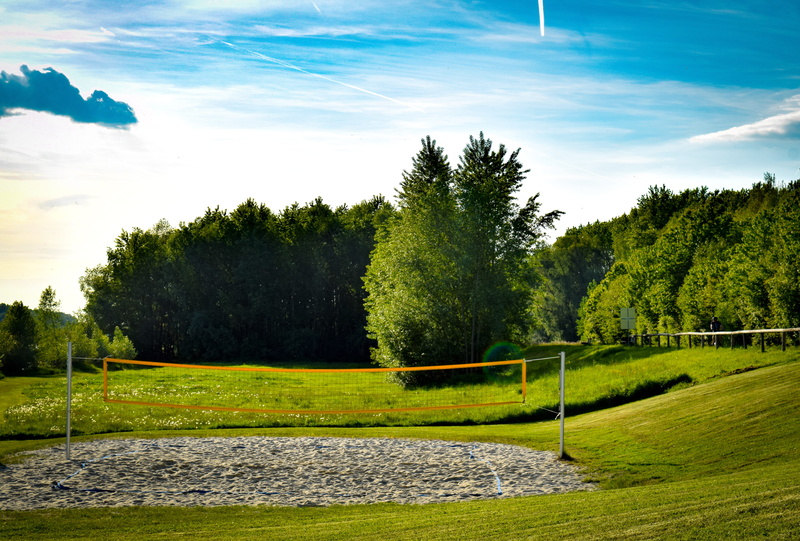golf, playing field, growth, Beach Volleyball, cloud - sky, sunlight, championship, fitness, nature, day, volley, blue, outdoors, scenics - nature, scenics