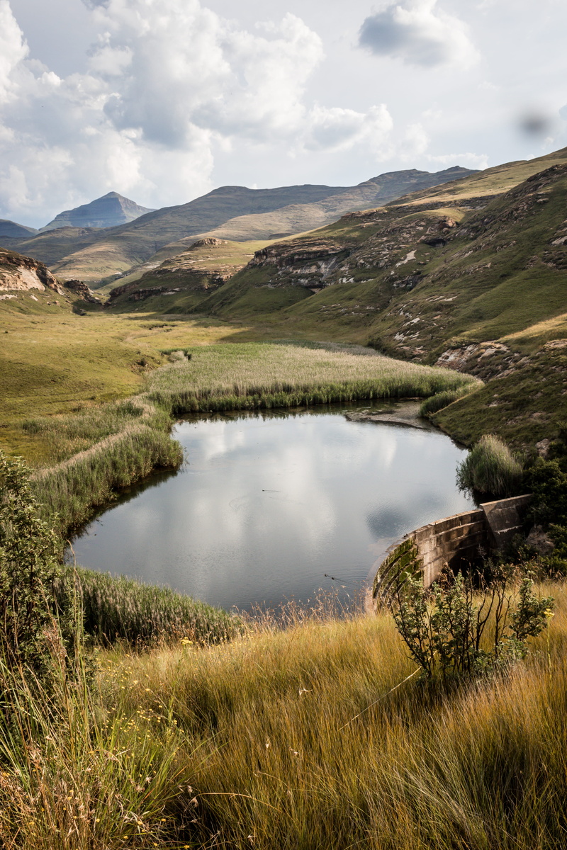 mountains, cloud, plant, south africa, landscape, non-urban scene, environment, grass, field, pond, scenics - nature, 5K, tranquility, photography, idyllic