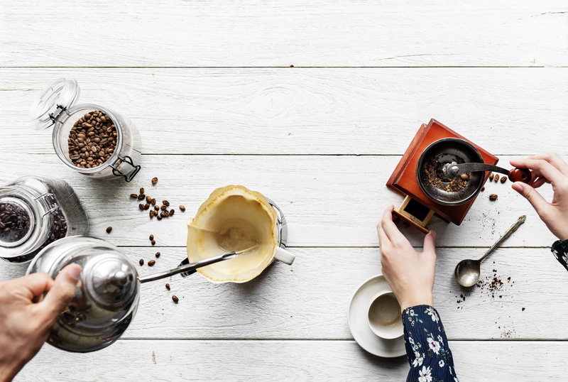 caffeine, spoon, person, refreshment, food, prepare, beans, brewing, coffee beans, kettle, grinder, teapot, brew, one person, jars, human hand, directly above