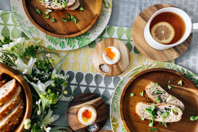 wellbeing, healthy, bowl, eating utensil, table, indoors, tableware, eggs, breakfast, cup of tea, herb, directly above, cutting board, freshness, spring