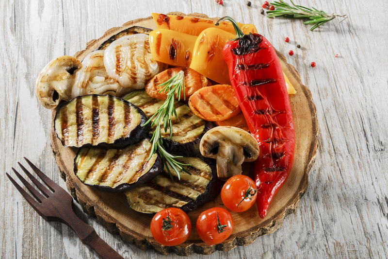 eating utensil, food, fruit, high angle view, indoors, food and drink, tomato, wood - material, vegetables, vegetable, kitchen utensil, ready-to-eat, table knife
