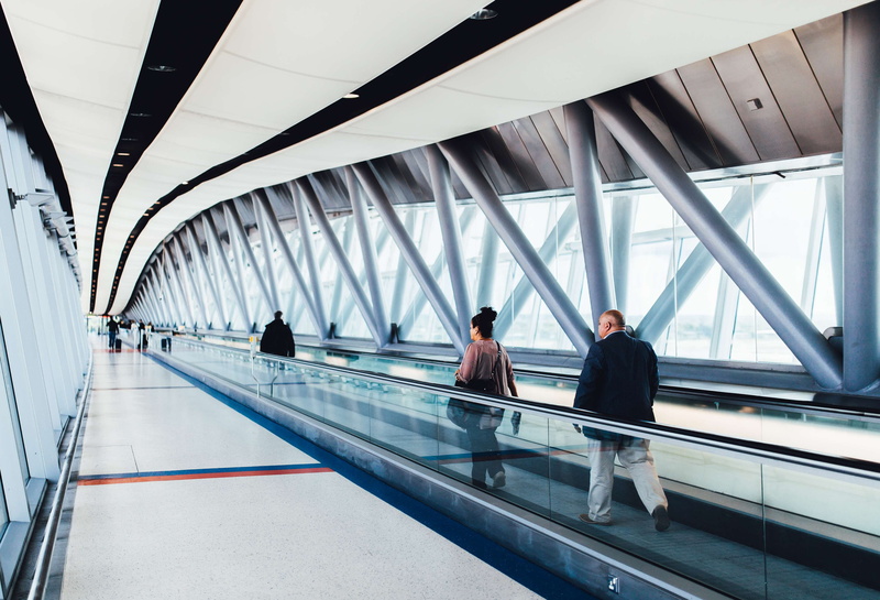 two people, standing, ceiling, travelling, connection, 4K, gatwick, traveling, escalator, business person, boarding, transport, built structure, planes