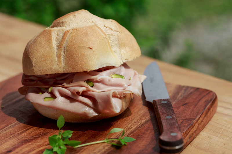 italian food, unhealthy eating, vegetable, table knife, knife, still life, ham, board, cutting board, fast food, sandwich, meat, Meal, pork, delicious