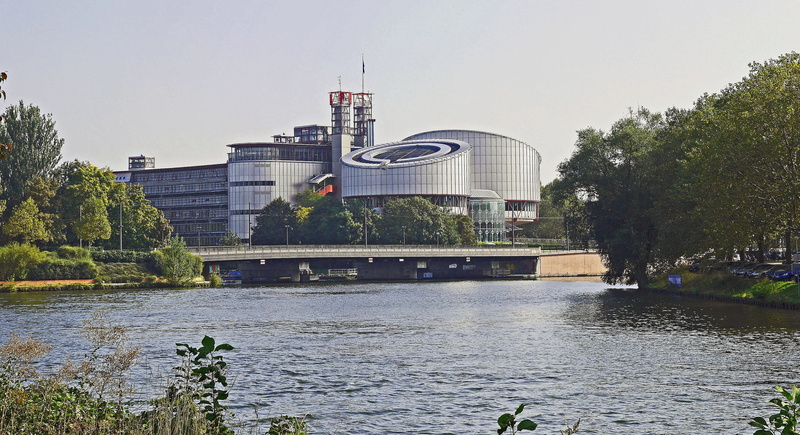 european city, ill, modern, clear sky, city, day, for human rights, outdoors, river bridge, plant, european court of justice, building, river, architecture