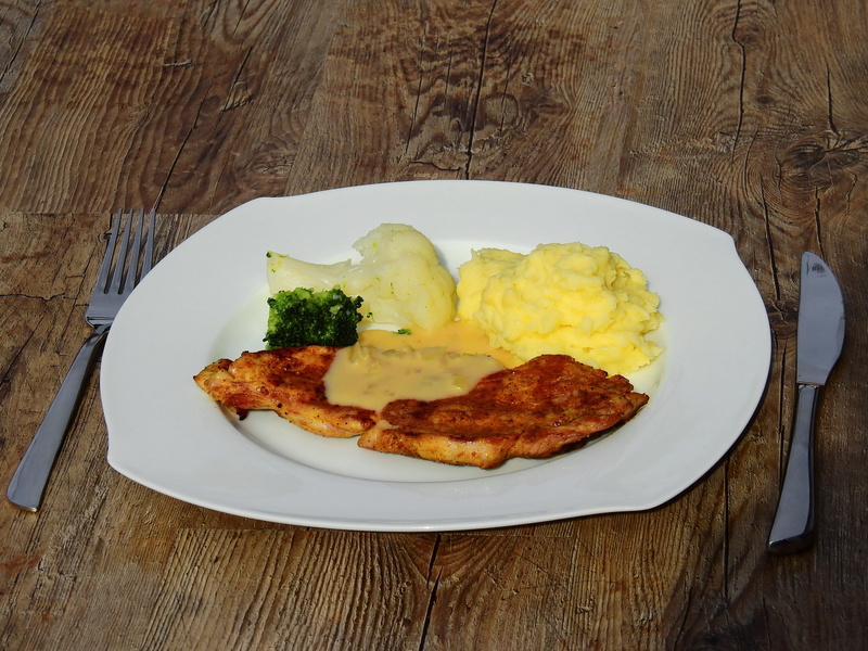 knife, wellbeing, directly above, Nutrition, cauliflower, Eat, temptation, Court, plate, vegetables, broccoli, close-up, prepared potato, crockery, Meal