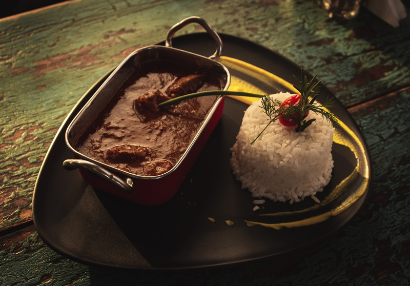 ready-to-eat, mafe, temptation, beef, meat, eating utensil, pumpkin, kitchen utensil, peanut, maffe, table, dish, freshness, high angle view, no people