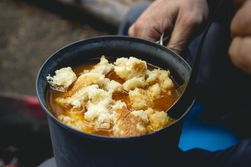 dinner, close-up, preparation, kitchen utensil, soup, hand, mixing, camping, freshness, tasty, human body part, meal, casserole, holding, bowl, household equipment