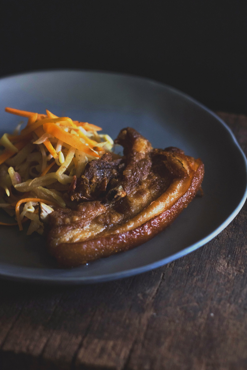 dark photography, toasted, food and drink, pork, healthy, meat, serving size, fried, moody photography, dine, chop, stir-fry, indulgence, no people, vegetable