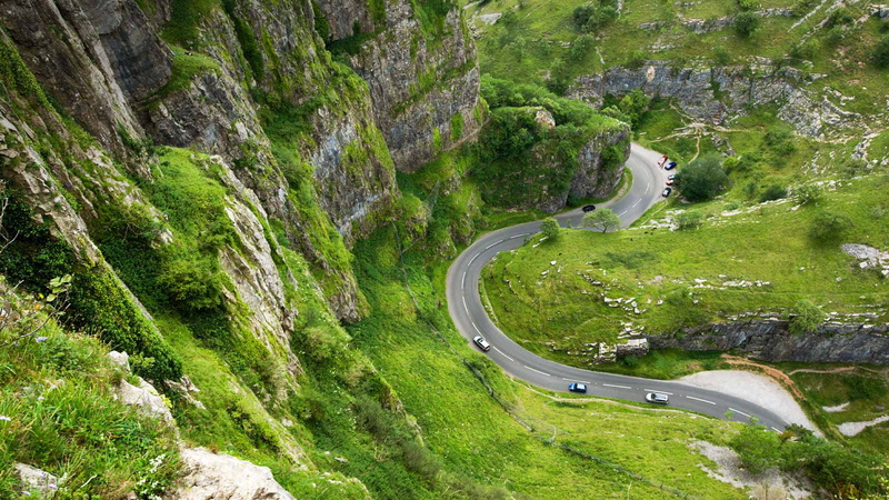 Cheddar gorge, non-urban scene, environment, nature, green color, winding road, plant, landscape, Somerset, tranquil scene, scenics - nature, high angle view