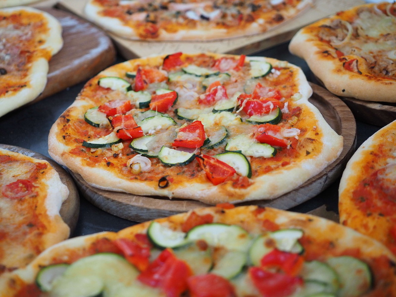 no people, indoors, italian, wood fired pizzas, bake, business, slice, dairy product, unhealthy eating, vegetarian food, vegetable, herb, bake your own